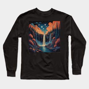 Painting of waterfall at night Long Sleeve T-Shirt